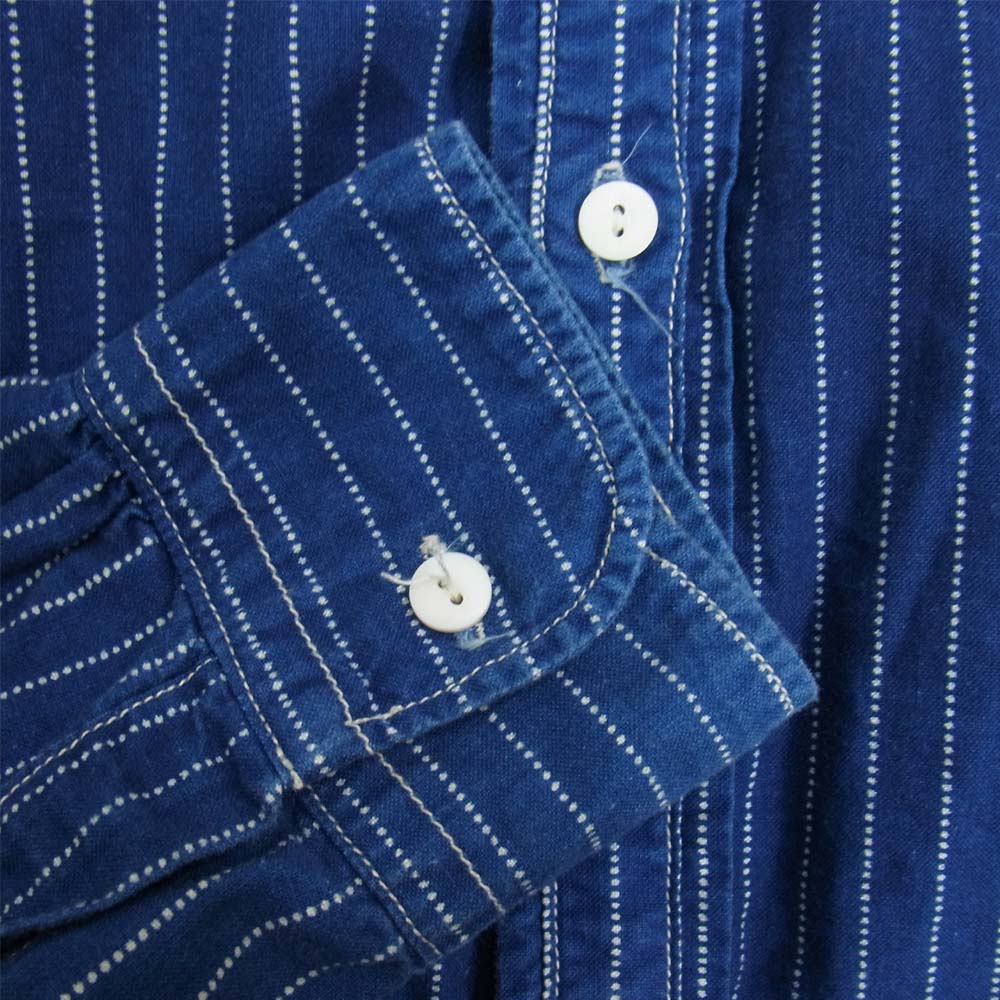 The REAL McCOY'S ザリアルマッコイズ DOUBLE DIAMOND ダブルダイヤモンド ウォバッシュ ストライプ ノーカラー シャツ インディゴブルー系 16【中古】