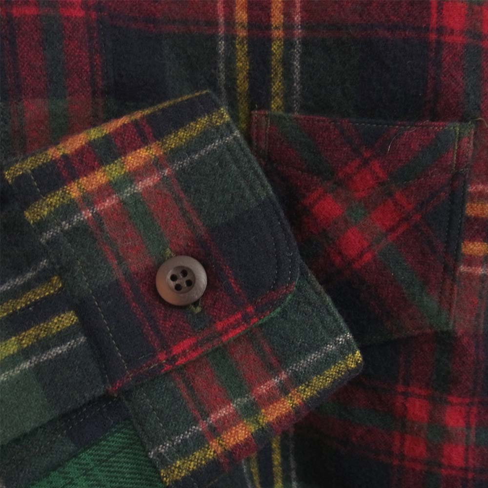 COMME des GARCONS コムデギャルソン WJ-B025 ジュンヤワタナベ JUNYA WATANABE コーデュロイ エルボーパッチ ウールチェック シャツ グリーン系 S【美品】【中古】