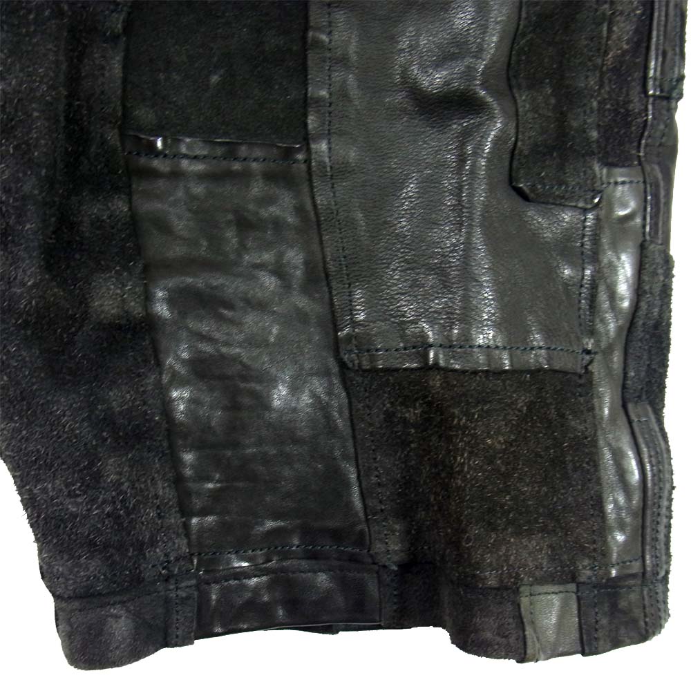 イサムカタヤマ バックラッシュ 1612-23 タンニンレザー パッチワーク 製品染め ショーツ ブラック系 XS【中古】