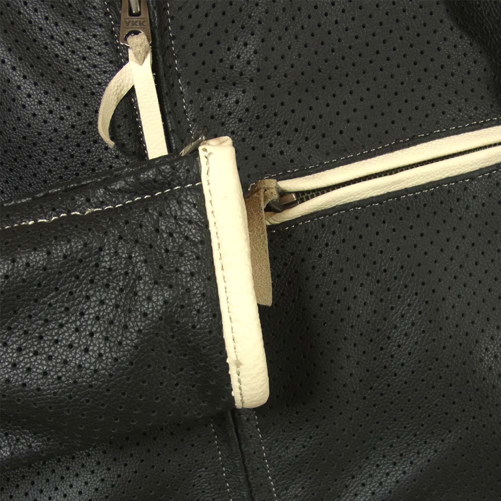 KADOYA カドヤ K’S LEATHER 背面プロテクター入り パンチングレザー ノーカラー シングルライダース ジャケット ブラック系 L【美品】【中古】