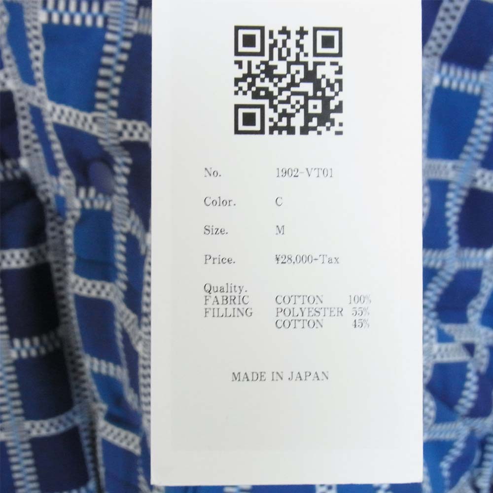 クオン 1902-VT01 YOSHINO PLAID VEST 吉野格子 中綿 ノーカラー ベスト ブルー系 M【新古品】【未使用】【中古】