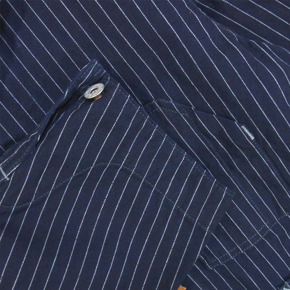 POST OVERALLS ポストオーバーオールズ 1106R IS 3 pocket Jacket R Gangster stripe indigo ストライプ カバーオール ダークネイビー系 S【新古品】【未使用】【中古】