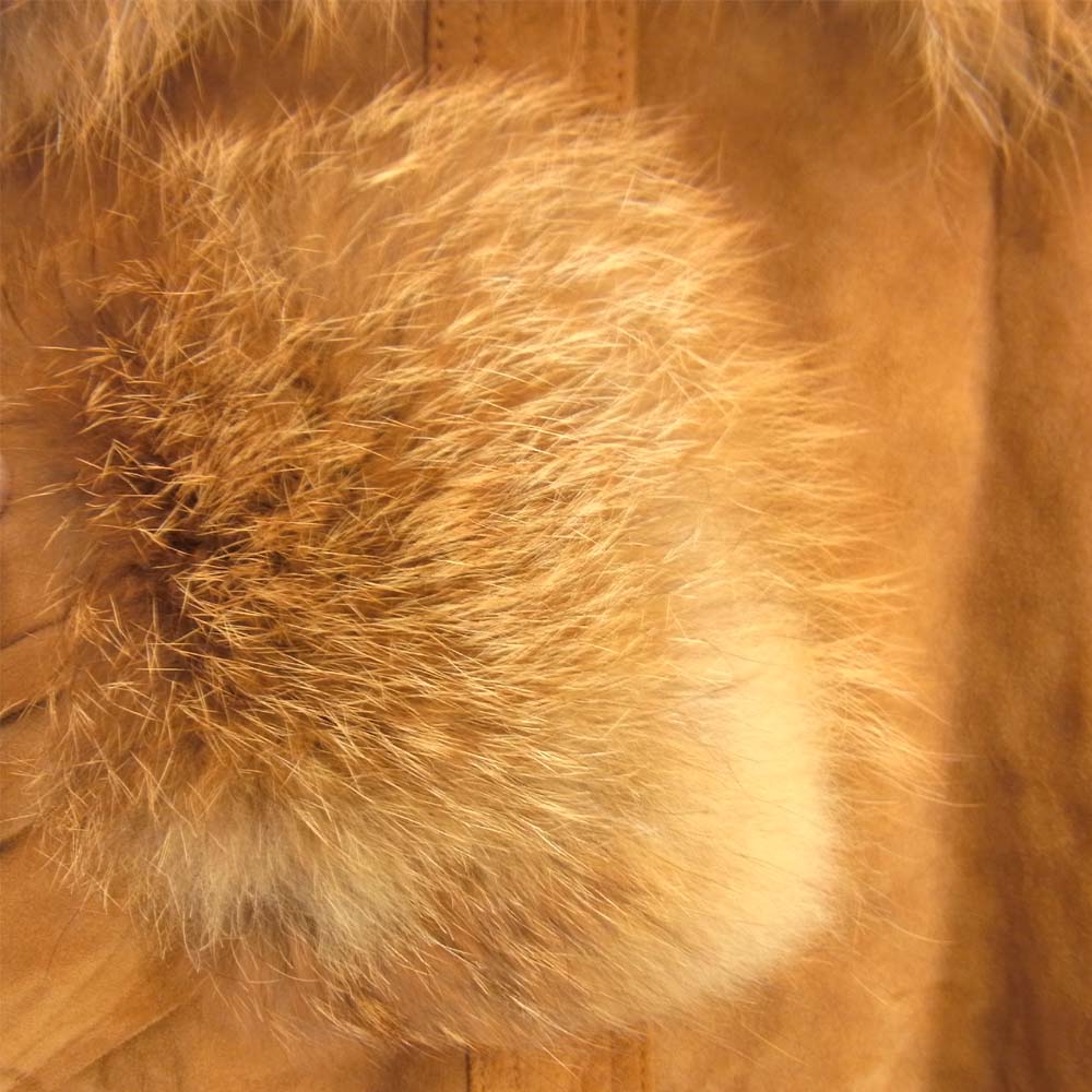 YVES SAINT LAURENT イヴサンローラン ファー付き スエードレザー コート ブラウン系 M【中古】