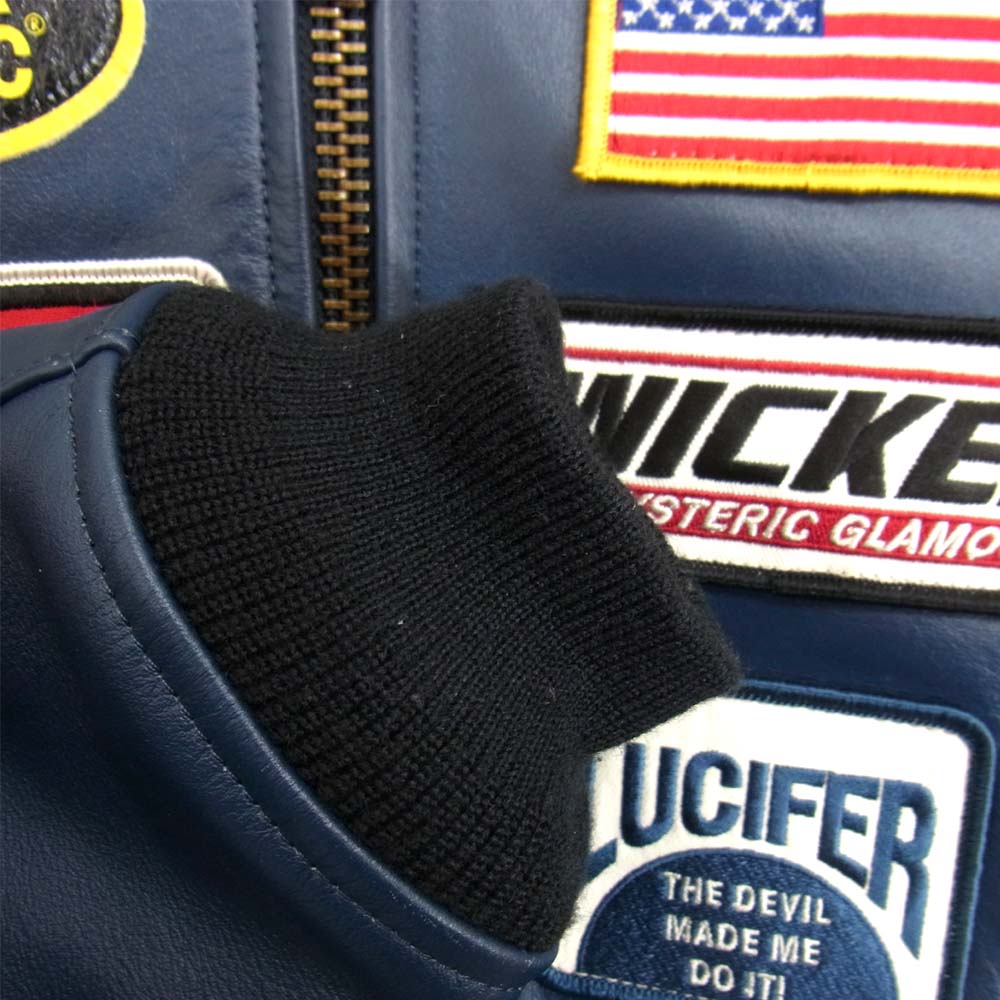 HYSTERIC GLAMOUR ヒステリックグラマー 02173LB02 キップレザー レーシング ジャケット ネイビー系 S【中古】