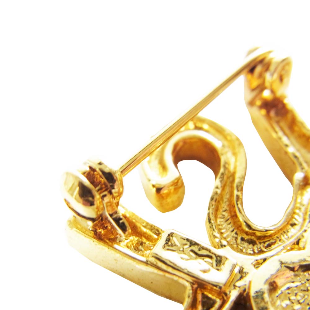 YVES SAINT LAURENT イヴサンローラン YSL ロゴ ストーン ブローチ ゴールド系【中古】