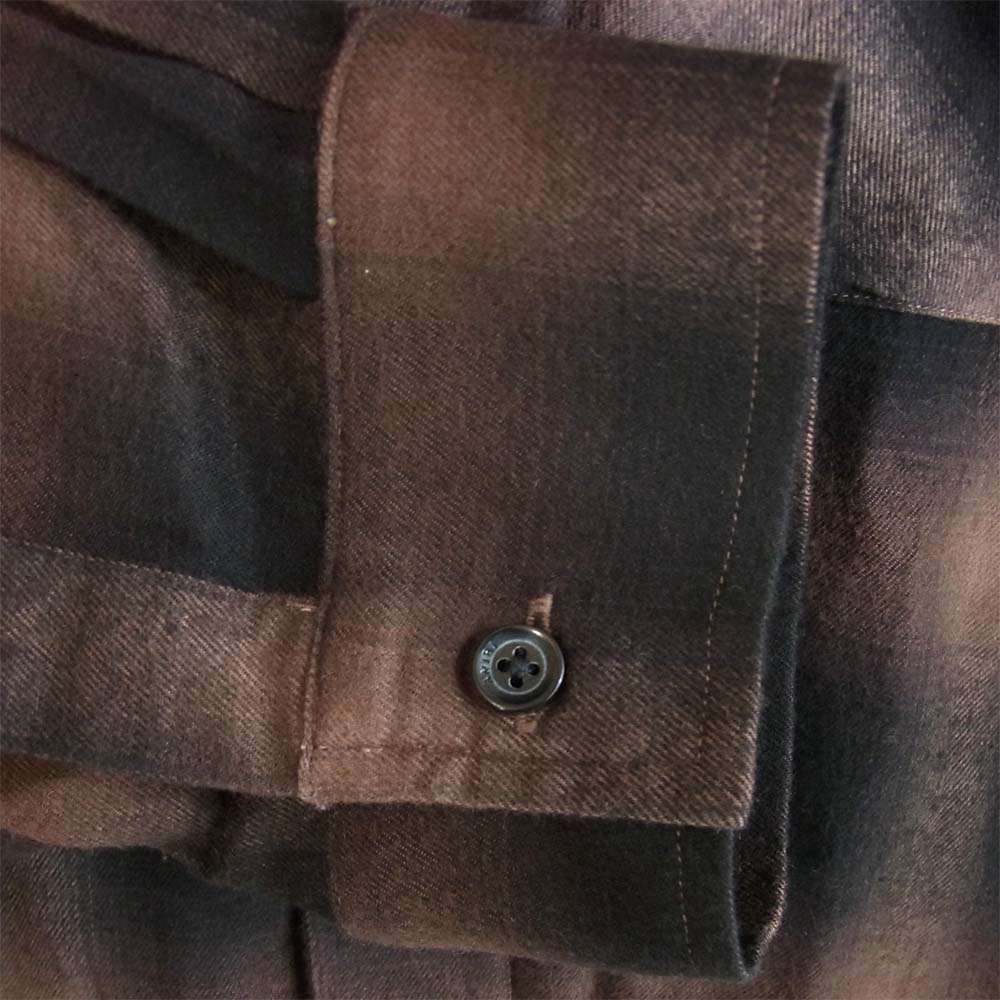 アミリ オンブレチェック 長袖シャツ 黒×茶 XL【中古】