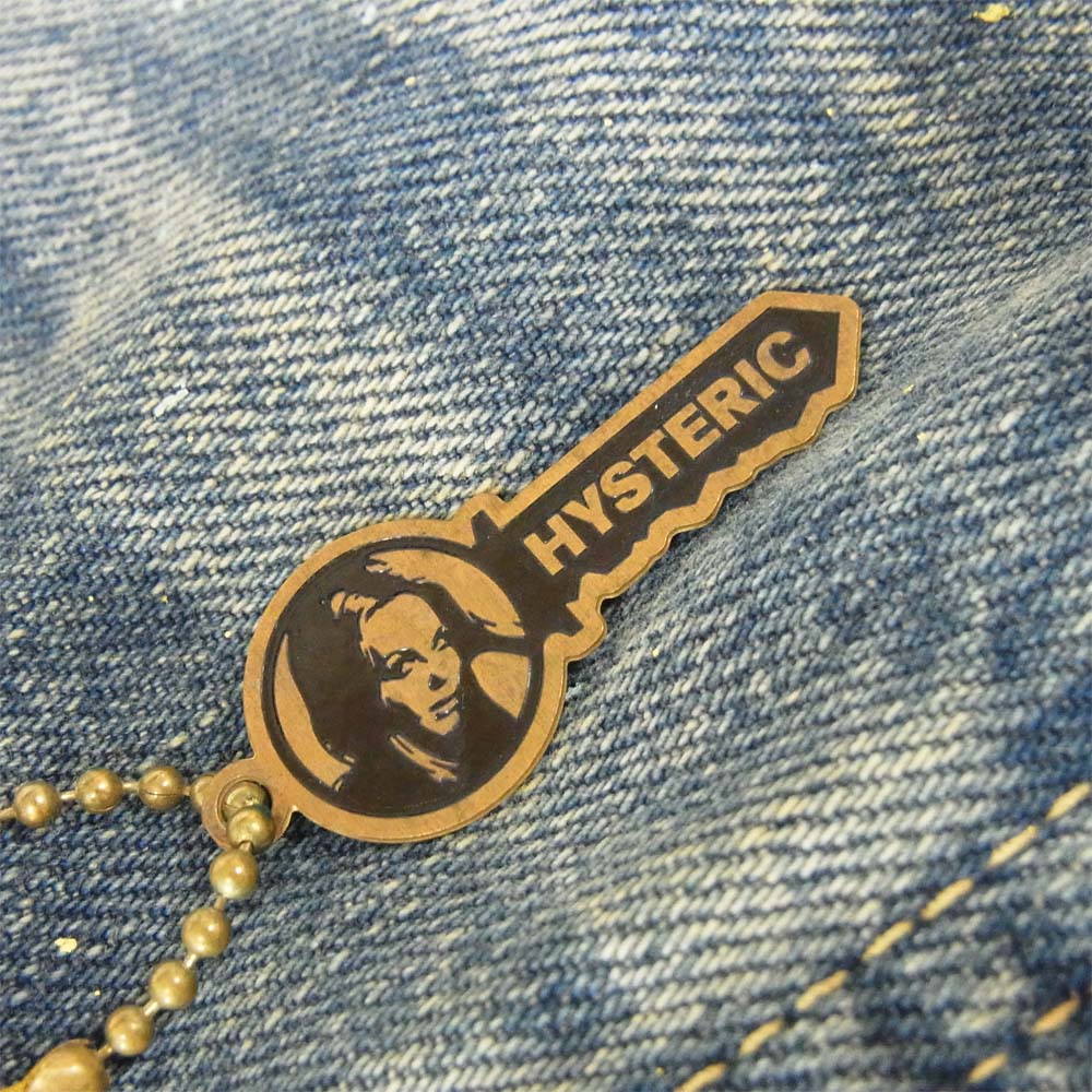 HYSTERIC GLAMOUR ヒステリックグラマー デニム リメイク トート バッグ ダメージ加工 白ロゴ文字プリント インディゴブルー系【中古】