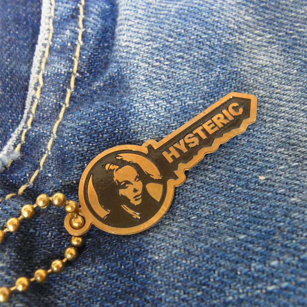 HYSTERIC GLAMOUR ヒステリックグラマー デニム リメイク トート バッグ ダメージ加工 紫文字ペイント インディゴブルー系【中古】