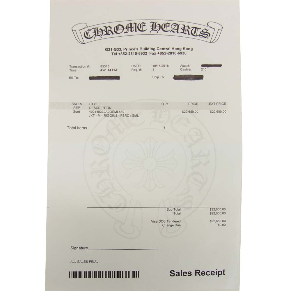 CHROME HEARTS クロムハーツ(原本無) 海外インボイス付属 RIGGINS FBRC クロス プリント コーチジャケット ブラック系 S【中古】