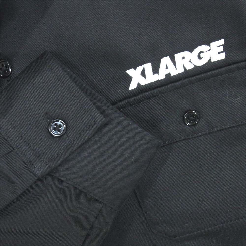 エクストララージ ロゴ 刺繍 ワークシャツ ブラック系 L【中古】