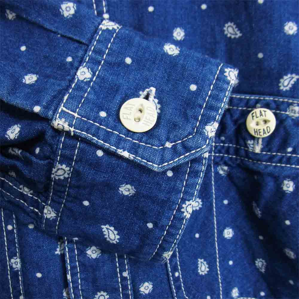 THE FLAT HEAD ザフラットヘッド ペイズリー ワークシャツ ネイビー系 38【中古】