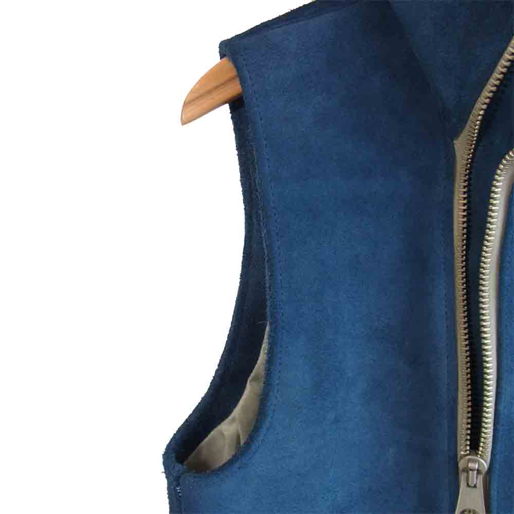 サンセットベイ BUZZARDS HOODIE VEST スエード レザー ベスト ブルー系 1【中古】