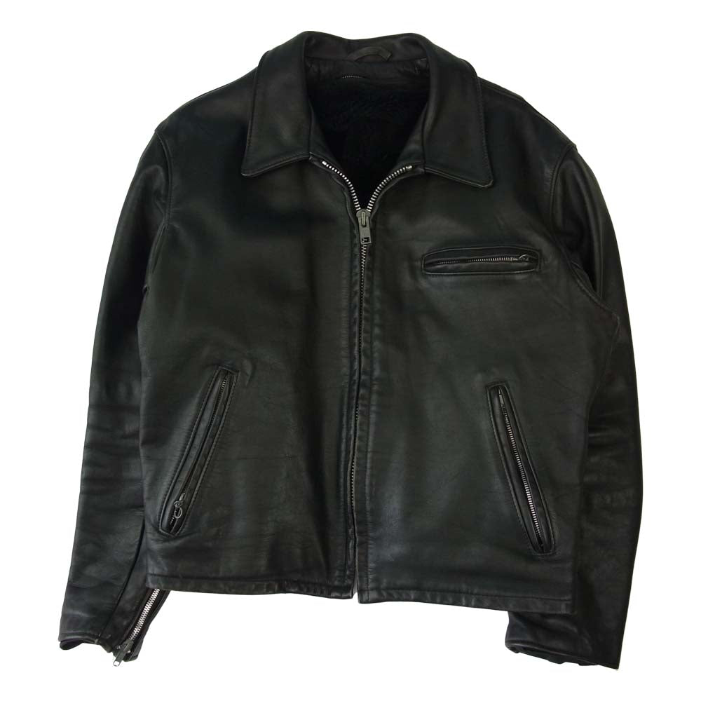 美品 ショット 642 ボアライナー 襟付きシングルライダース レザー 黒 ボアライナー付 schott ショット 642 黒革シングルライダース 34