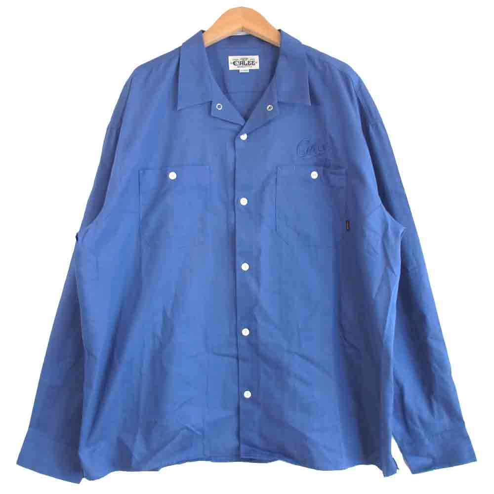 Calee 長袖シャツ 青色 ポケット付き　レーヨン CALEE キャリー オープンカラー 長袖シャツ ブルー系 XL【中古