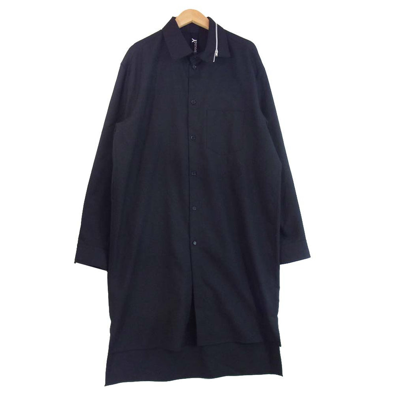 Yohji Yamamoto ヨウジヤマモト GroundY GR-B09-100-1 Zipper collor shirt ジッパー カラー  ロング シャツ ブラック系 3【新古品】【未使用】【中古】