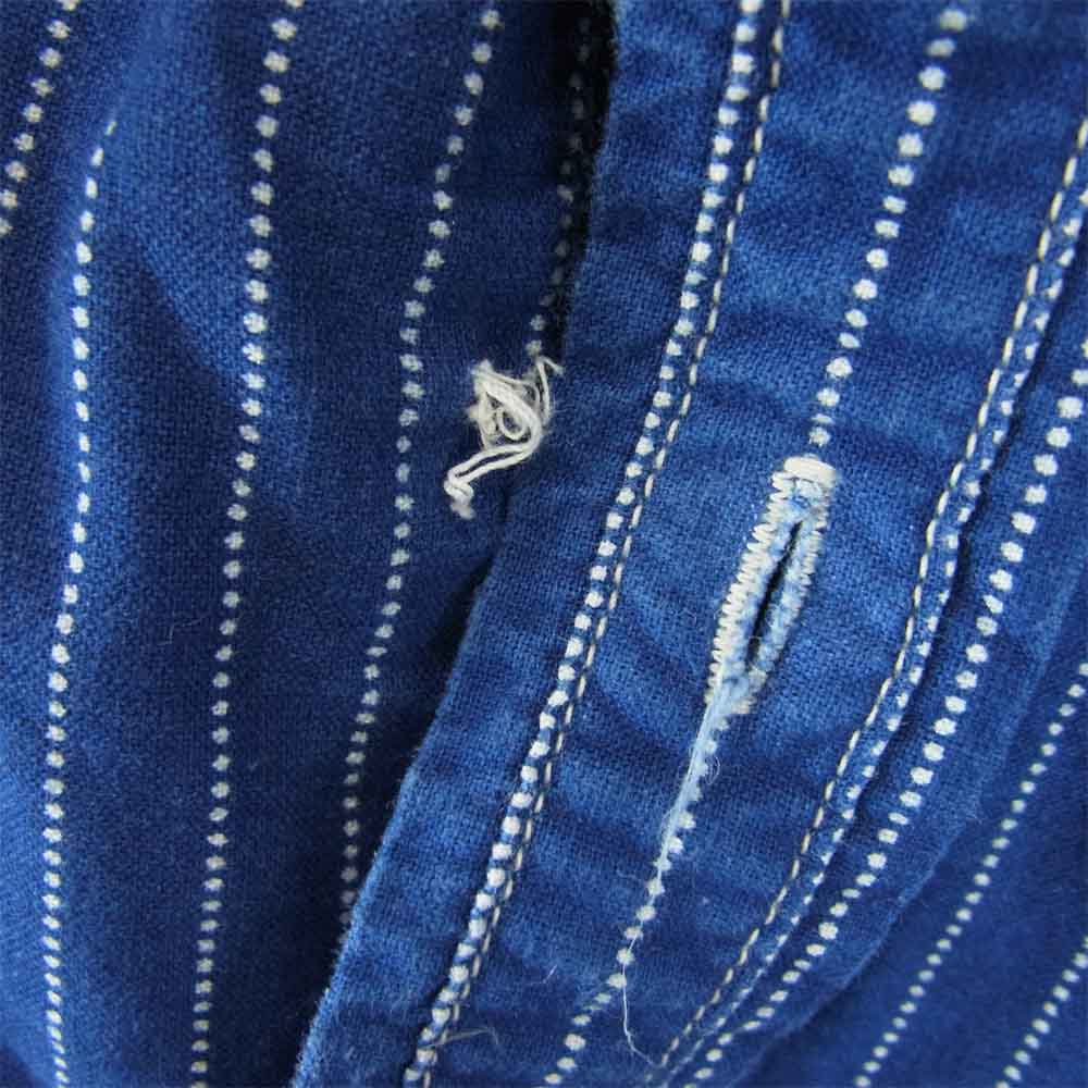 The REAL McCOY'S ザリアルマッコイズ DOUBLE DIAMOND ダブルダイヤモンド ウォバッシュ ストライプ ノーカラー シャツ ネイビー系 16【中古】