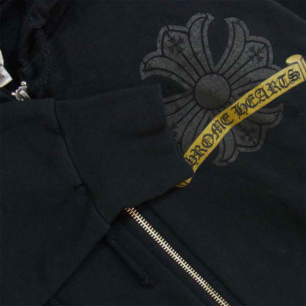 CHROME HEARTS クロムハーツ(原本無) 001-073878 SWTSHRT HD ZIP バック クロスプリント ジップパーカー ブラック系 ゴールド系 S【中古】