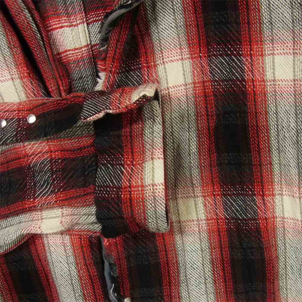 junhashimoto ジュンハシモト SHT014OHE05 HOOK SHIRTS original nel シワ加工 フック オリジナル ネル チェック 長袖 シャツ レッド系 3【中古】