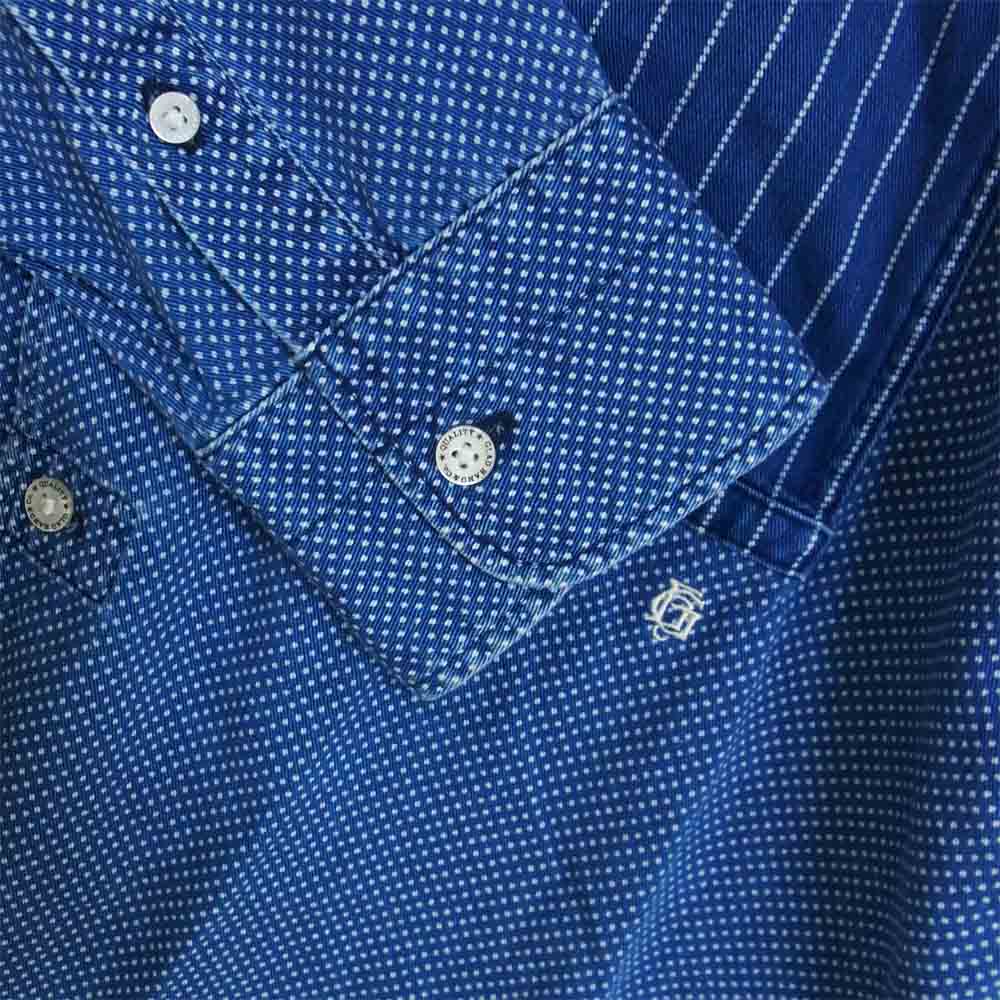 BY GLADHAND バイグラッドハンド BYGH-15-AW-14 ノーカラー ウォバッシュ ストライプシ 切替 シャツ インディゴブルー系 L【中古】