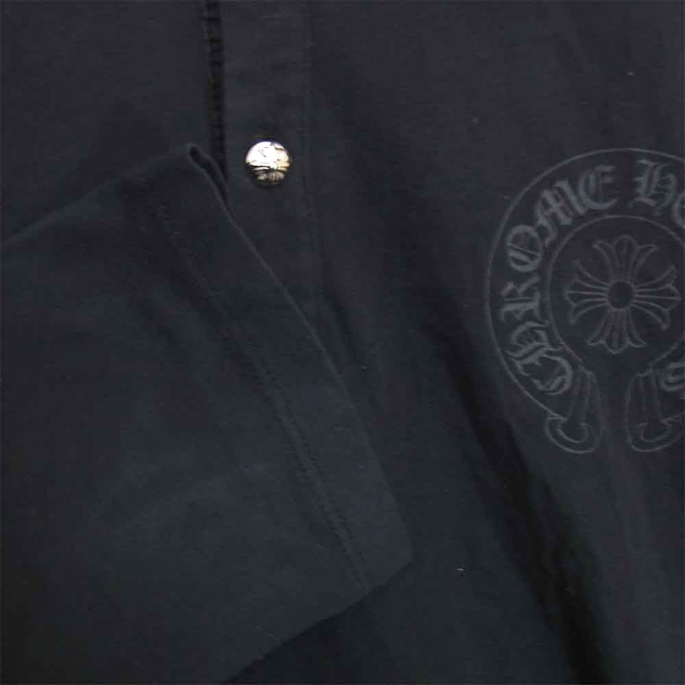 CHROME HEARTS クロムハーツ(原本無) クロスボールボタン 胸ロゴプリント 長袖 ポロシャツ ブラック系 S【中古】