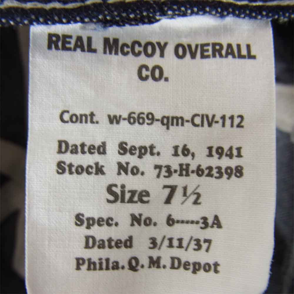 The REAL McCOY'S ザリアルマッコイズ w669-qm-civ-112 U.S. ARMY DENIM HAT デニム ワーク ハット インディゴブルー系 7 1/2【中古】