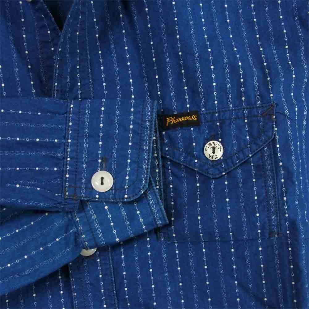 Pherrow's フェローズ WORK SHIRTS ワーク シャツ 長袖 コットン 日本製 ブルー系 36【中古】