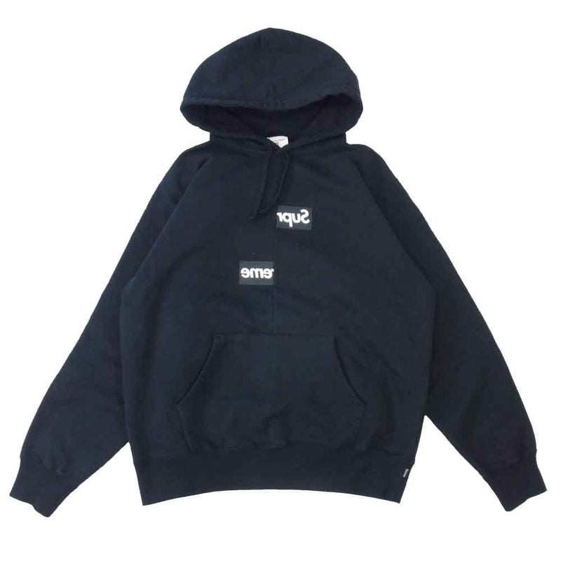 Supreme シュプリーム 18AW × CDG SHIRT コムデギャルソン シャツ Split Box Logo Hooded  Sweatshirt ブラック系 L【美品】【中古】