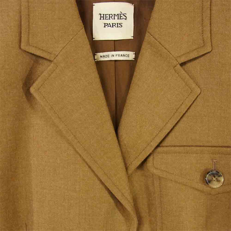 HERMES エルメス 3B 裏地シルク ウール ジャケット フランス製 ブラウン系 36【中古】