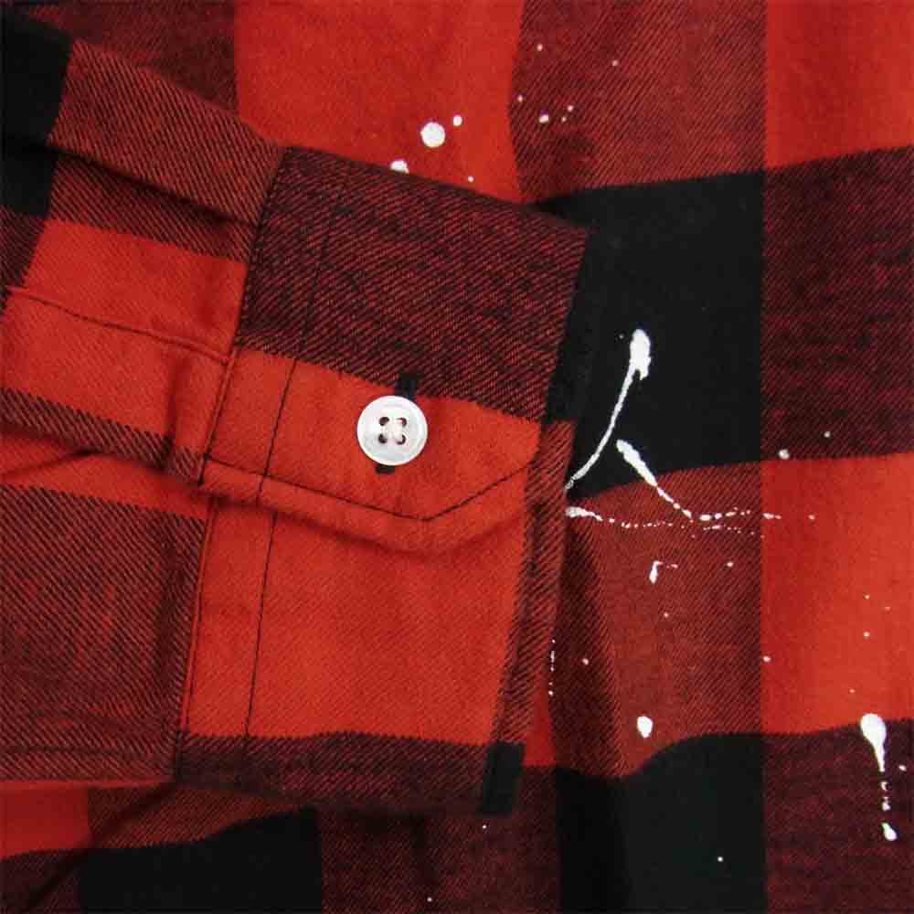 uniform experiment ユニフォームエクスペリメント UE-202051 FLANNEL CHECK DRIPPING B.D SHIRT フランネル ドリッピング ボタンダウン チェック シャツ レッド系 4【新古品】【未使用】【中古】