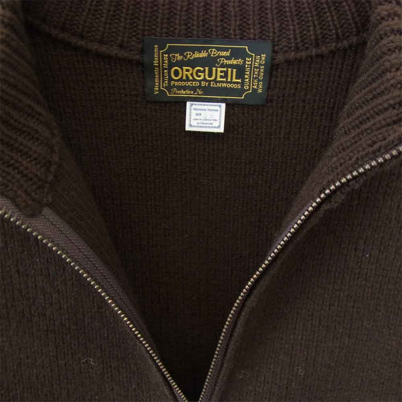 ORGUEIL オルゲイユ OR-4173 Zip Up Knit ラムウール ジップアップ コマンドセーター カーディガン ブラウン系 38【中古】