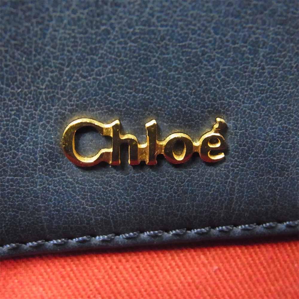 Chloe クロエ ショルダーバック レザー ストラップ付 ネイビー系【中古】