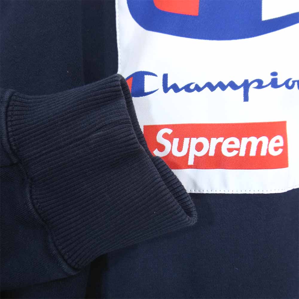 Supreme シュプリーム × チャンピオン Champion 18AW Label Hooded Sweatshirt ラベル フーデッド パーカー ネイビー系 L【中古】