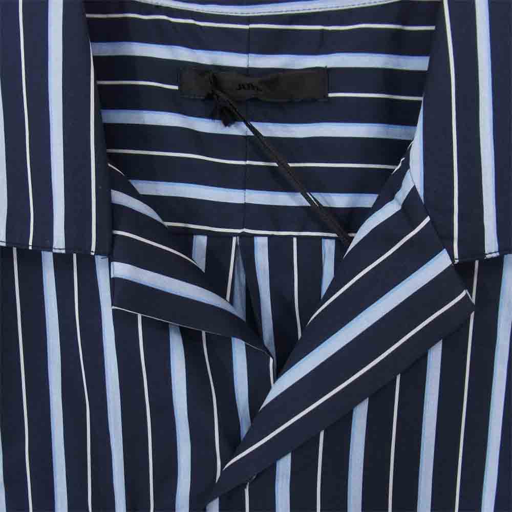 ユハ 10090703 DOLMAN STRIPE SHIRT ドーマン オープン カラー ストライプ シャツ ネイビー系 2【新古品】【未使用】【中古】