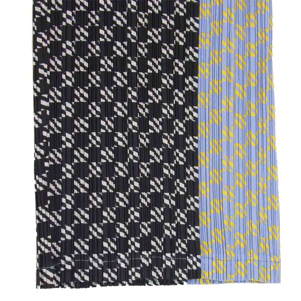 PLEATS PLEASE プリーツプリーズ イッセイミヤケ ISSEY MIYAKE イッセイミヤケ 総柄 切替 パンツ 黒×青系 4【美品】【中古】