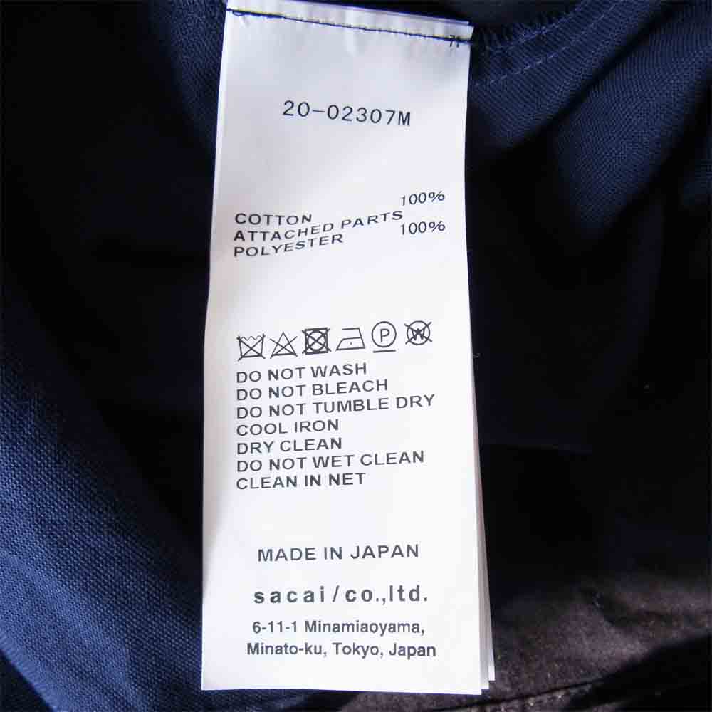 Sacai サカイ 20SS 20-02307M SHORT SLEEVE POPLIN SHIRT ショートスリーブ ポプリン 半袖シャツ 紺×黒 3【美品】【中古】