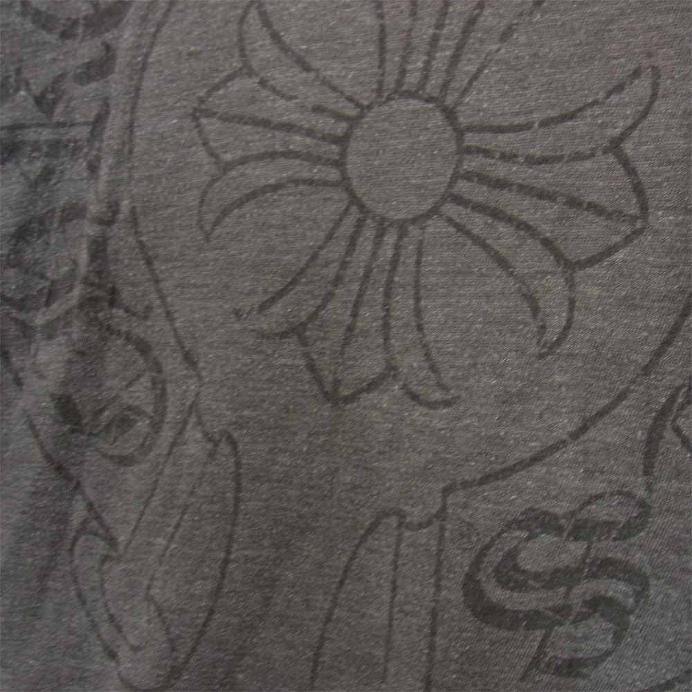 CHROME HEARTS クロムハーツ(原本無) 国内正規品 USA製 ヘンリーネック クロス スクロールラベル プリント カットソー グレー系 M【中古】