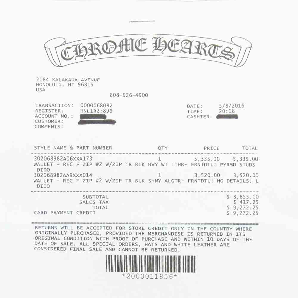 CHROME HEARTS クロムハーツ(原本無) WALLET REC F ZIP PYRMD STUDS フルゼロ ピラミッド ウォレット シルバー系 ブラック系【中古】