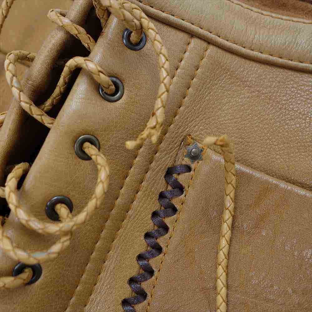 SKKIN スキン バックポケットスネークレザー切替 アイアンクロス フロントレースアップ レザー パンツ ブラウン系 M【中古】