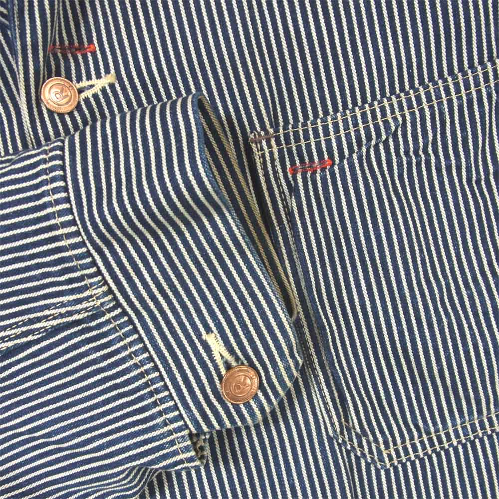 フォーティファイブ アールピーエム ヒッコリー ストライプ カバーオール ジャケット インディゴブルー系 ホワイト系 4【中古】