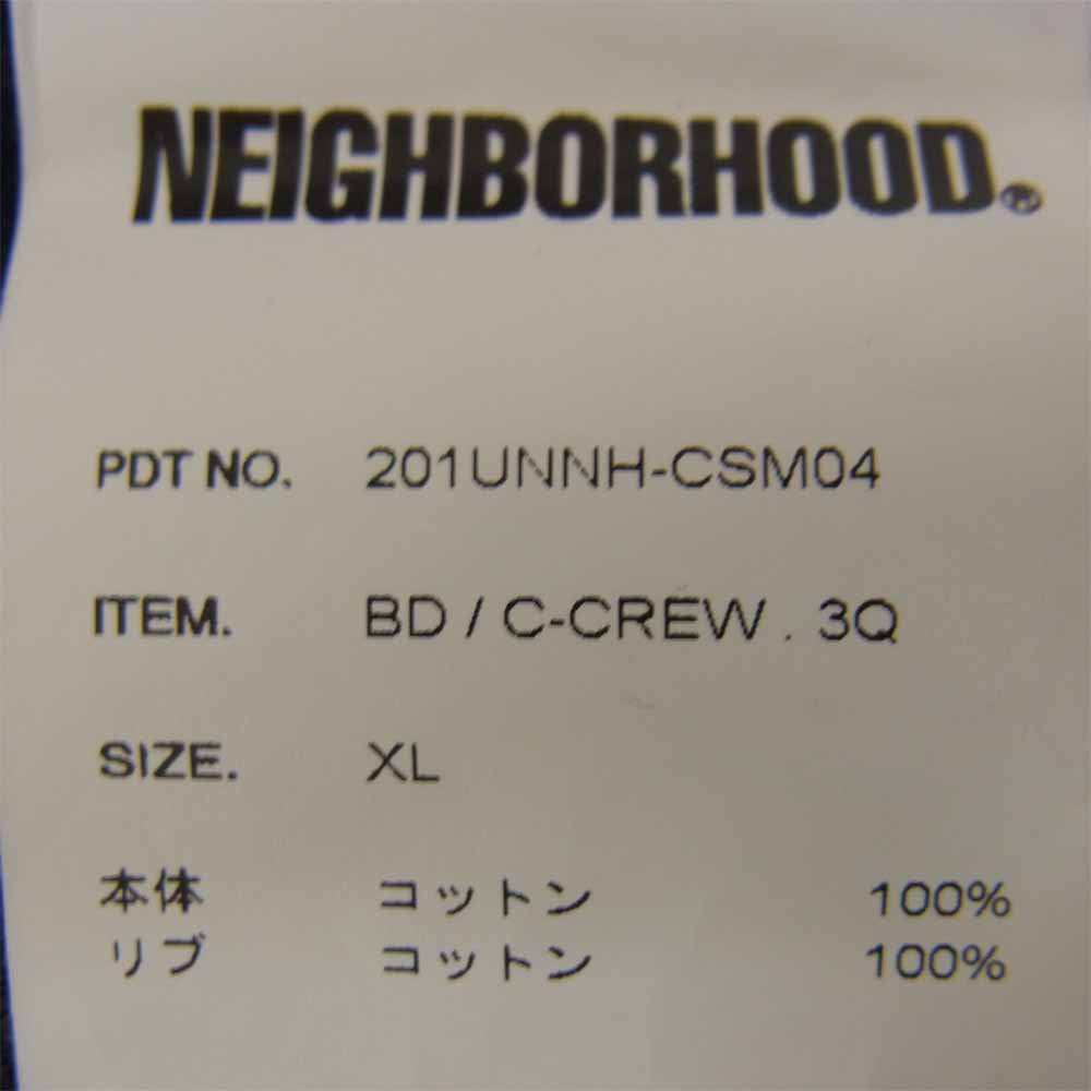 NEIGHBORHOOD ネイバーフッド 20SS 201UNNH-CSM04 BD C-CREW 3Q ラグラン スリーブ 七分袖Tシャツ ネイビー系 XL【中古】