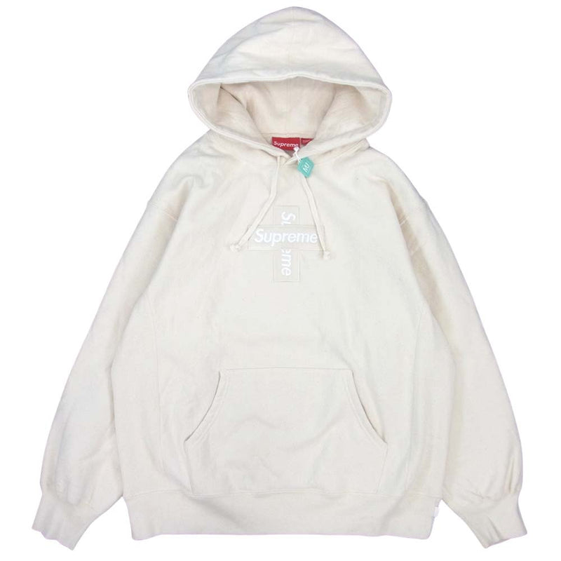 Supreme シュプリーム 20AW Cross Box Logo Hooded Sweat Shirt クロス ボックス ロゴ パーカー  オフホワイト系 L【美品】【中古】