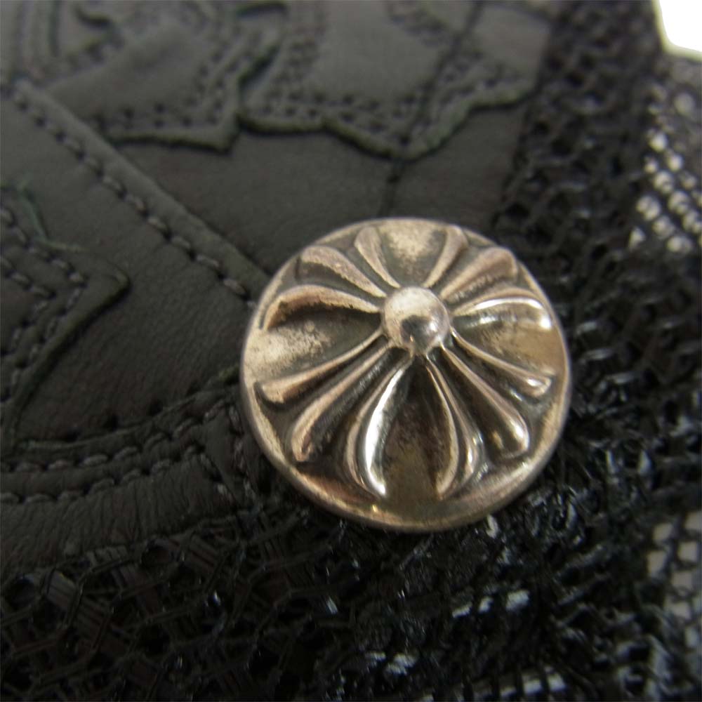 CHROME HEARTS クロムハーツ(原本無) セメタリー クロスパッチ レザー メッシュトラッカー キャップ ブラック系 53~60【中古】