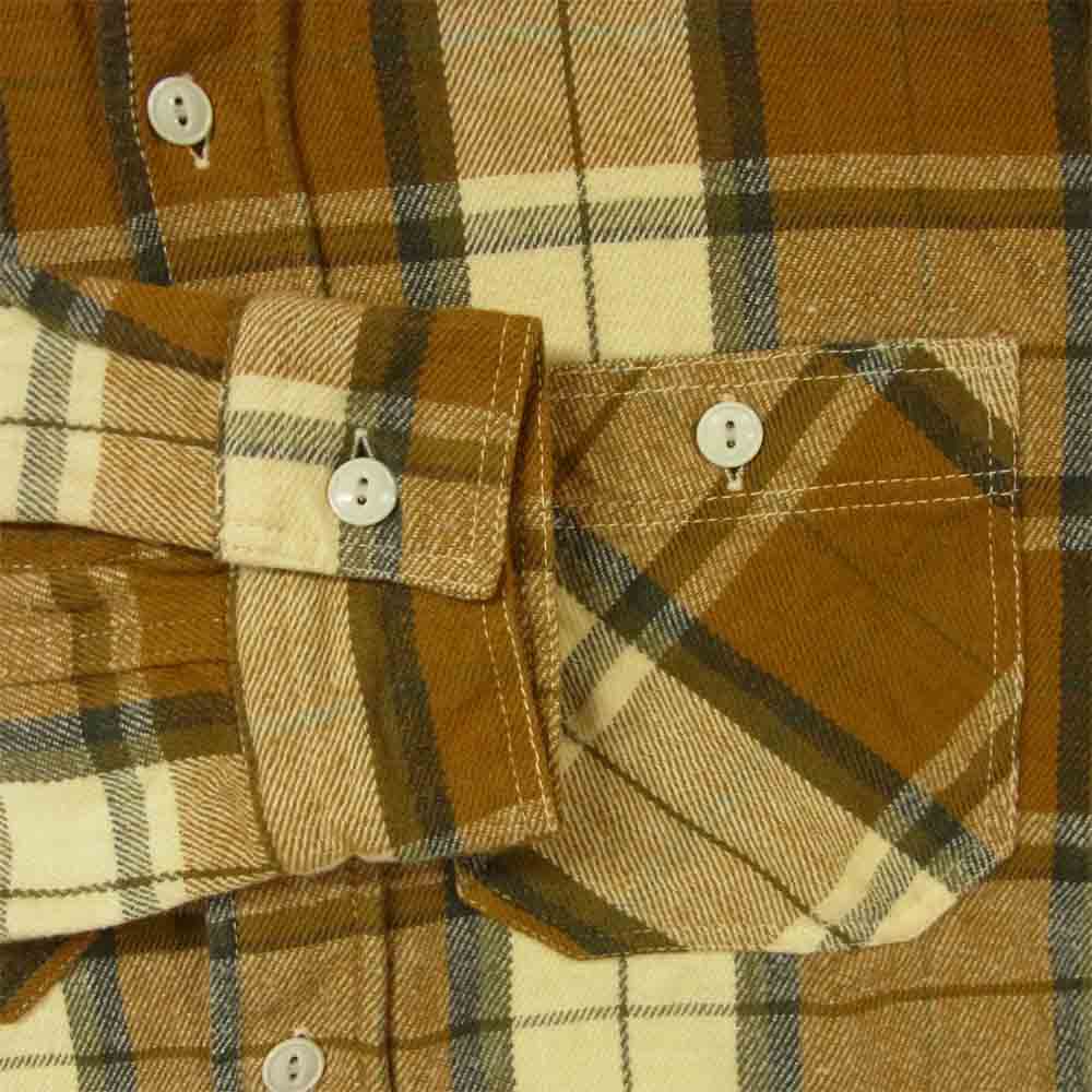 FULLCOUNT フルカウント 4990 マチ付 ヘビーネル チェック 長袖 シャツ コットン ブラウン系 40【中古】