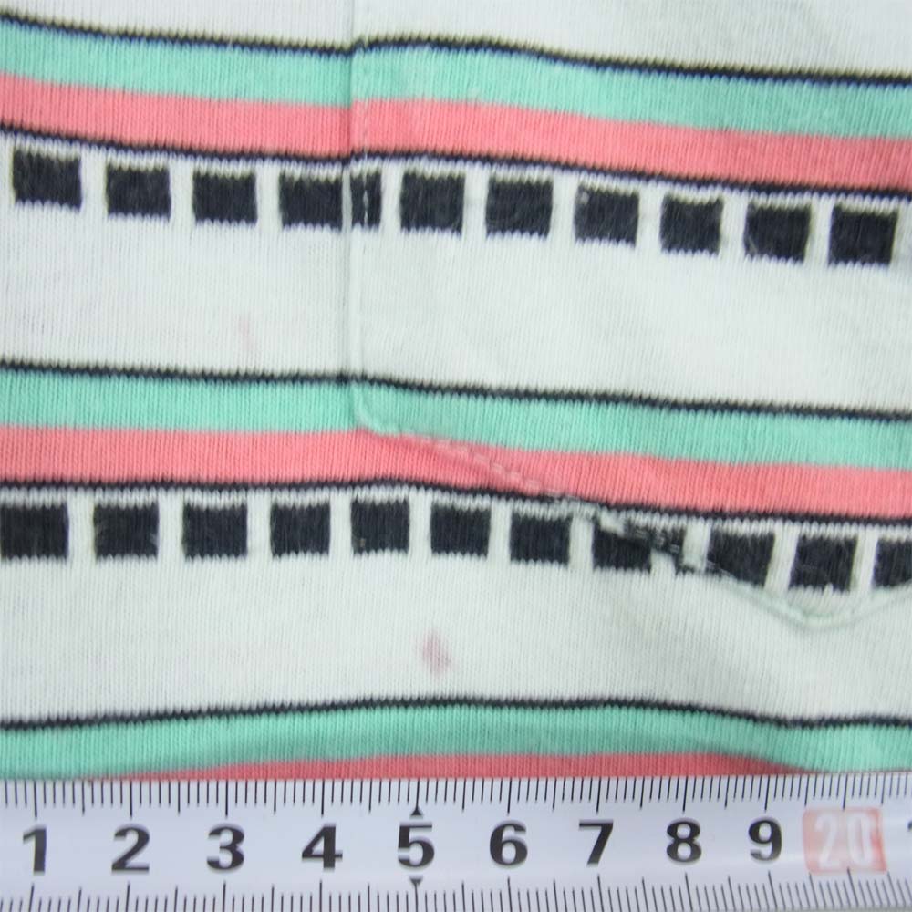 STUSSY ステューシー 80s 初期タグ USA製 ショーンフォント ヴィンテージ 総柄 ボーダー ポケット L/S Tシャツ マルチカラー系 L【中古】