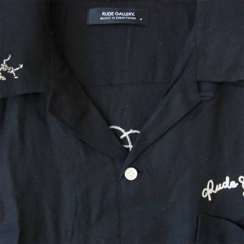 RUDE GALLERY ルードギャラリー バック刺繍 レーヨン オープンカラー シャツ ブラック系 4【中古】