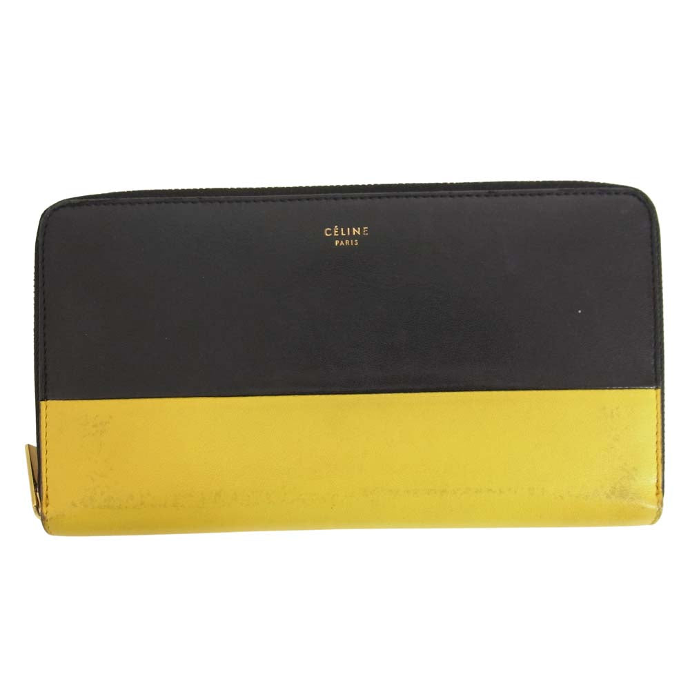 CELINE セリーヌ バイカラー ラウンドジップ 長財布 イエロー系【中古