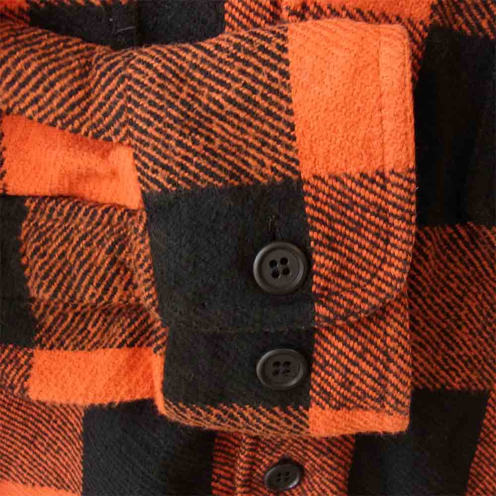 DESCENDANT ディセンダント SPICOLI HOODED LS SHIRT フード付き バッファローチェック ヘビー ネルシャツ ブラック ブラック系×オレンジ系 3【中古】