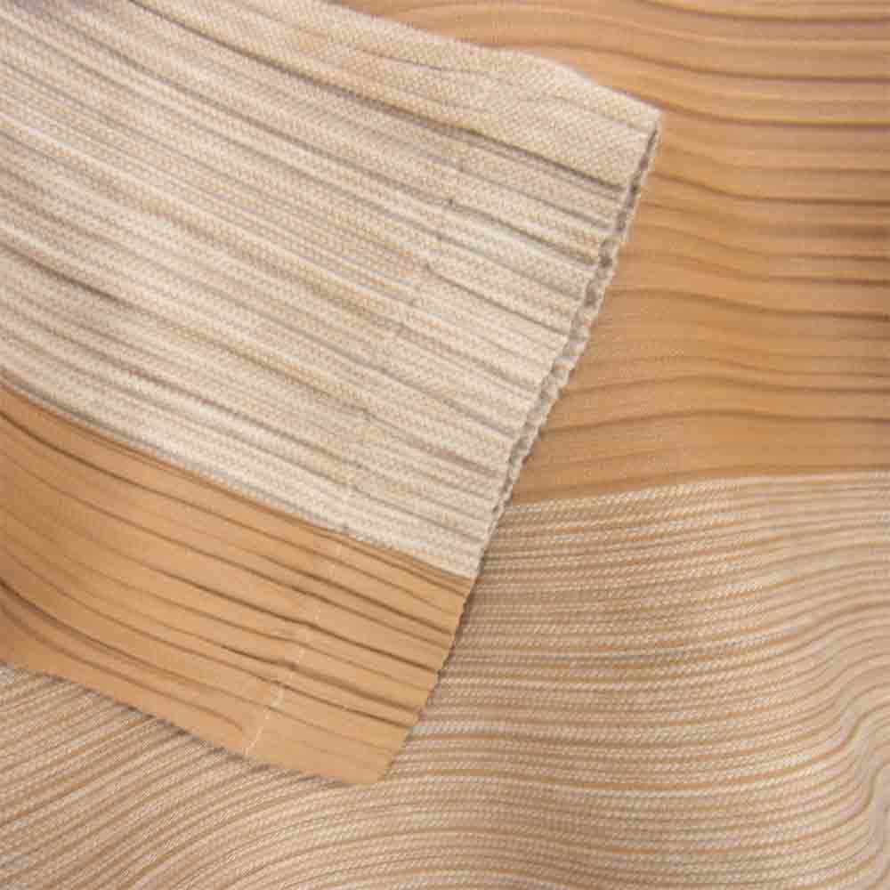 プリーツプリーズ ISSEY MIYAKE イッセイミヤケ PP91-JT692 横プリーツ ボーダー 変形 フレア トップス ブラウン系 3【中古】