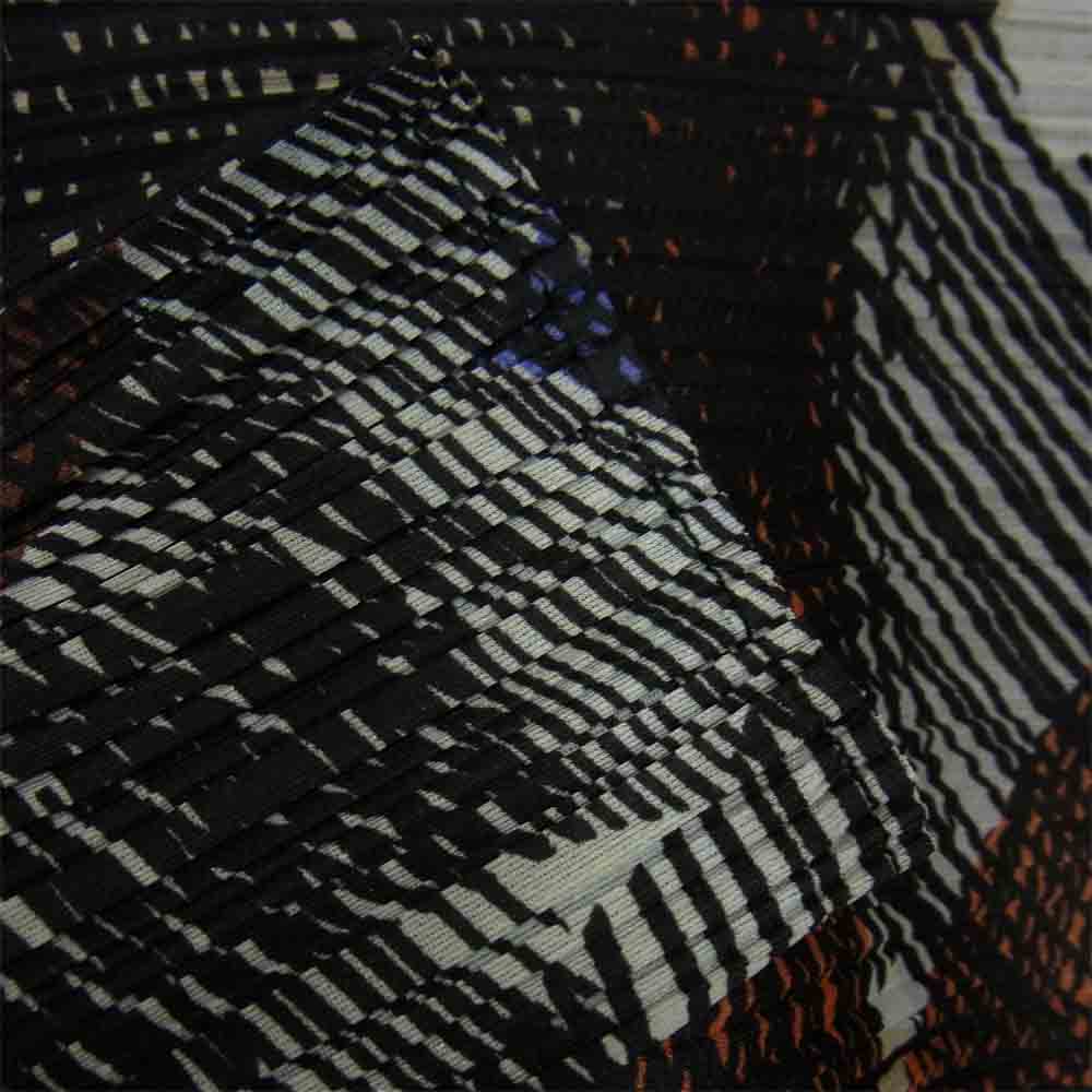 プリーツプリーズ ISSEY MIYAKE イッセイミヤケ PP03-JT672 横プリーツ 総柄 変形 フレア トップス ブラック系 3【美品】【中古】