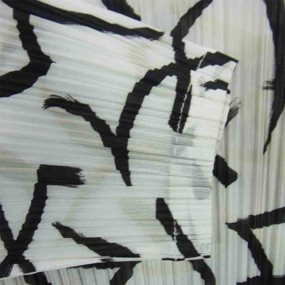 プリーツプリーズ ISSEY MIYAKE イッセイミヤケ PP91-JH758 サイドスリット 総柄 半袖 ワンピース ホワイト系 3【美品】【中古】